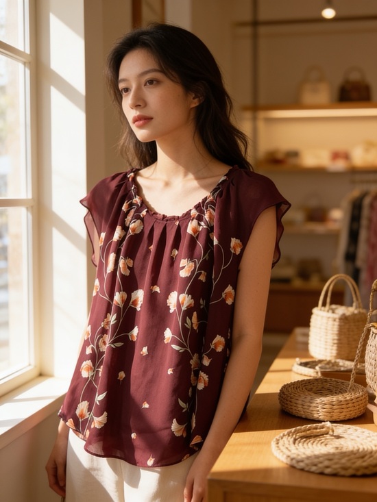 LC Lauren Conrad Tops - Burgundy Floral Boho Chic, Whimsy goth, Romantic Academia Top, Women’s Sz M